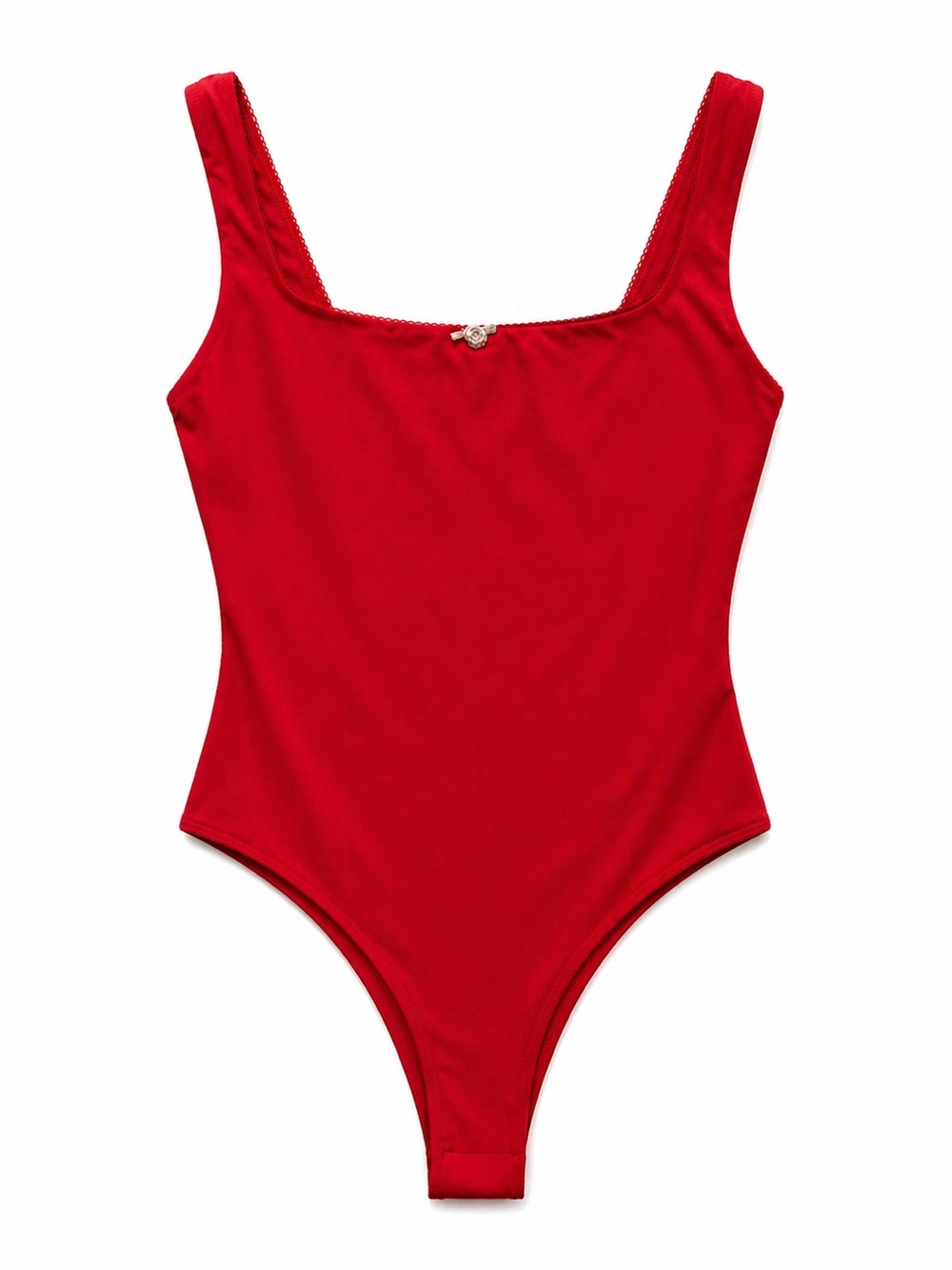 Red Sleeveless Scoop Neck Bodysuit